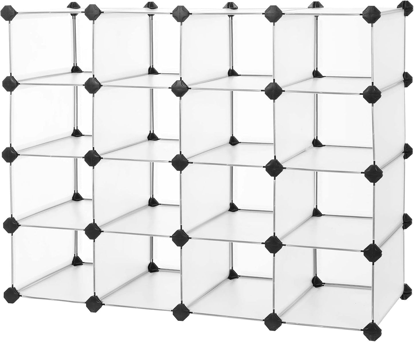 SONGMICS Shoe Rack with 16 Cubes, Interlocking Plastic Shoe Organizer, DIY Storage Cabinet for Closet Entryway Bedroom Garage, Space Saving Design, 12 x 35.1 x 27.2 Inches, Transparent ULPC445W02