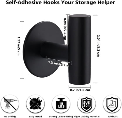 Bntuk Adhesive Hooks Heavy Duty Wall Hooks Stainless Steel Waterproof Shower Hook, Adhesive Holder Coat Hook for Hanging, Wall Mounted Towel Hooks for Bathroom Glass Window- 2 Pack