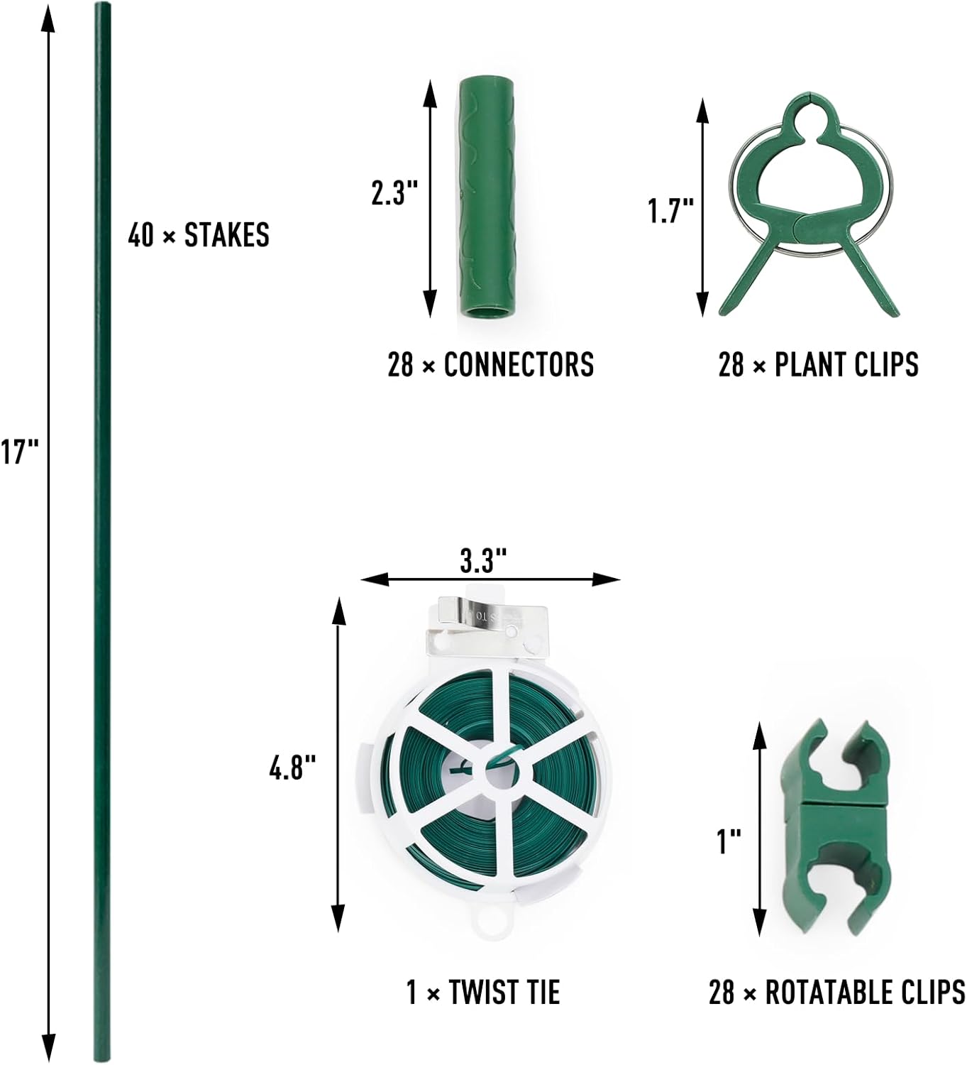 MAXPACE 62pcs Garden Stakes Kit: Includes 20 Sets of Fiberglass Plant Sticks Supports & Accessories for DIY 4ft, 5ft, 6ft, 7ft Stakes for Tomato, Vegetables, Indoor & Outdoor Gardening Supplies