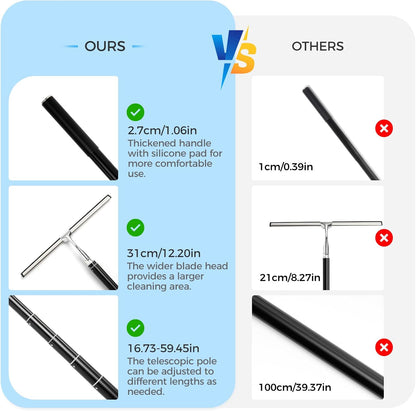 10.7“ Wide All-Purpose Shower Squeegee for Glass Doors, Squeegee for Shower Glass with Hook, Window Squeegee for Home, Small Squeegee for Shower, Bathroom, Car Glass, Mirror (Black)