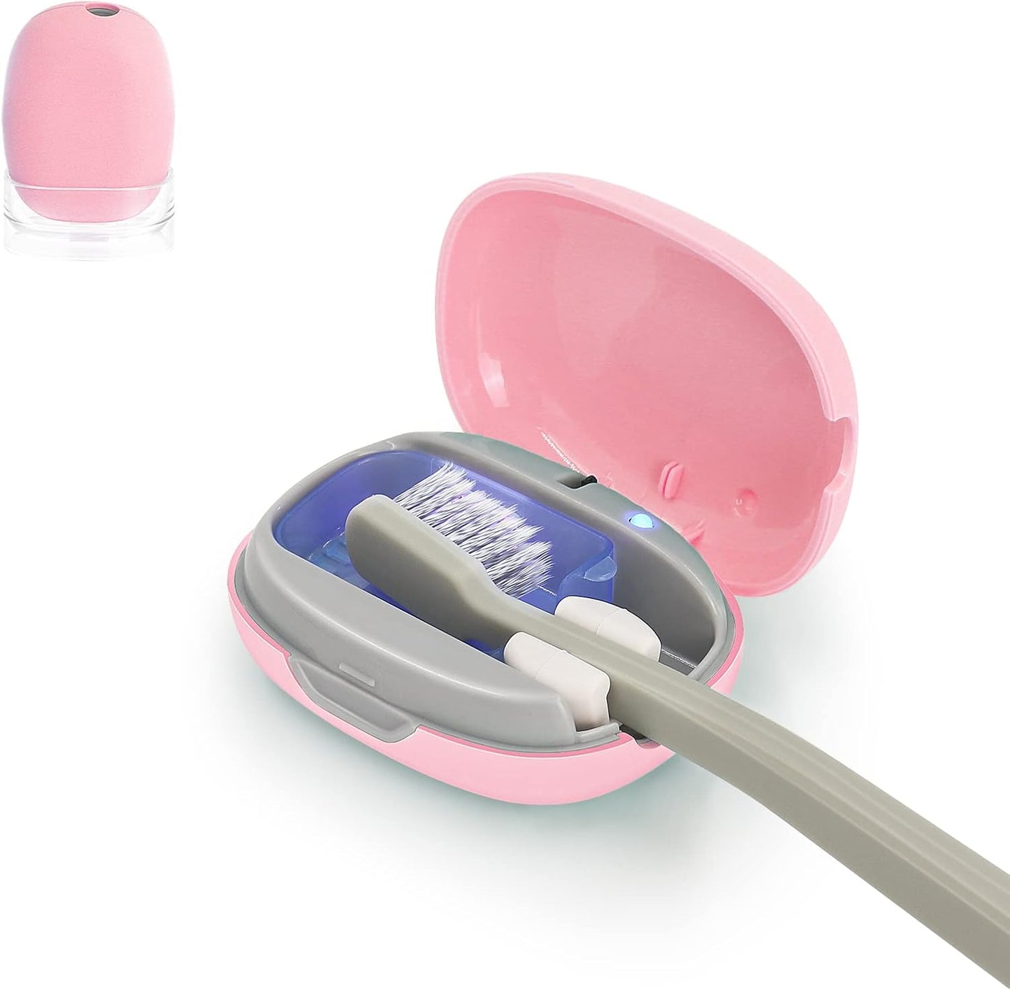 UV-C Toothbrush Sanitizer Case, Dual Light Cleaner Cover with Clear Window, USB-C Rechargeable Travel Holder for Electric and Manual Brushes, White