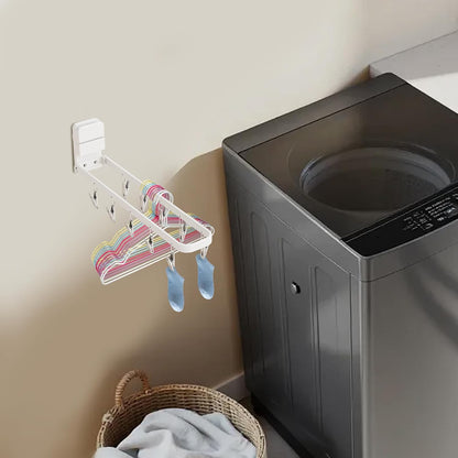 Wall Mount Suction Cup Hange with 10 Clips, Foldable Laundry Drying Rack for Drying Socks, Bras, Underwear, Baby Clothes, Towels, Space Saving Clothes Organize, White