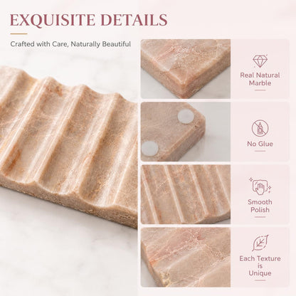 WeDoDecor Real Marble Soap Dish for Shower Stone Tray Small Bar Soap Holder with Self Draining | Non-Slip, Luxury Bath Room Accessories (White)