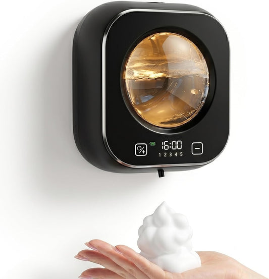 Automatic Foam Soap Dispenser Bathroom,Wall Mounted Touchless Foaming Soap Dispenser Rechargeable with Smart LCD Display & 5-Level Adjustable Foam,Electric Dispenser for Kitchen Office (White)