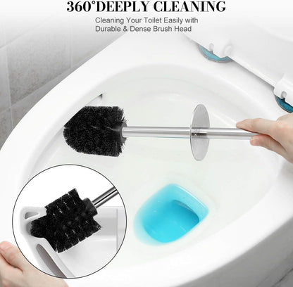 Toilet Brush and Holder, 2 Pack Toilet Brush with 304 Stainless Steel Long Handle, Toilet Bowl Brush for Bathroom Toilet-Ergonomic, Elegant,Durable (White)