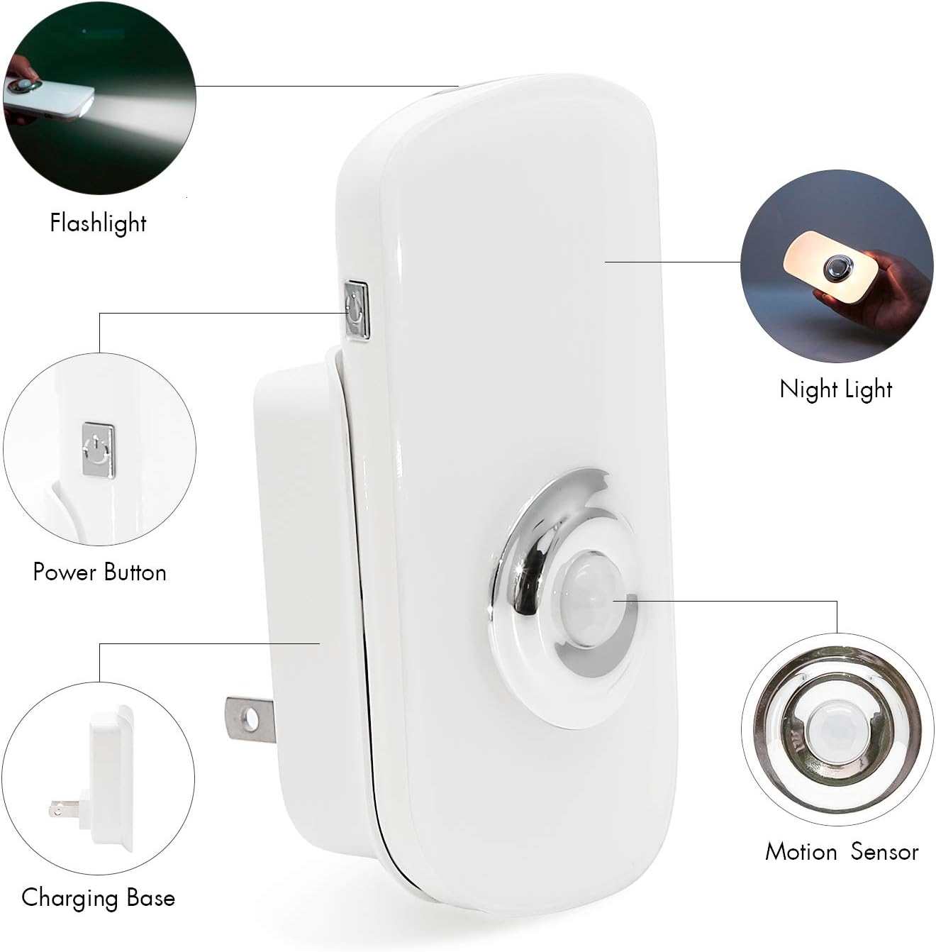 Sensky 3-in-1 Motion Sensor Night Light Plug in, Rechargeable Flashlight, Emergency Night Light for Bedroom, Bathroom, Living Room, Stairways, Hallways