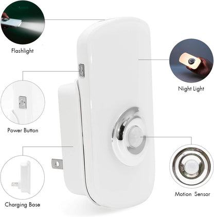 Sensky 3-in-1 Motion Sensor Night Light Plug in, Rechargeable Flashlight, Emergency Night Light for Bedroom, Bathroom, Living Room, Stairways, Hallways