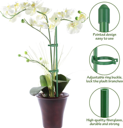 76pcs Plant Stakes for Indoor Plants, 25 Pack 16 inch Plant Support Stakes | Fiberglass Garden Plant Sticks Support with Rings Clips &Tie for Indoor and Outdoor Plants Flowers Tomatoes Orchid