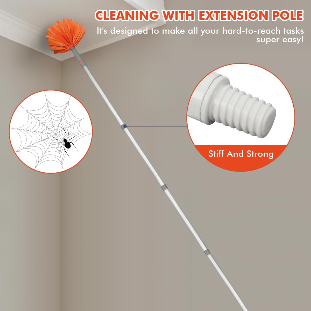 Ceiling Fan Cleaner, Extended Duster with Aluminum Pole, Adjusts 15 to 72 Inch for Cleaning Bookshelves, Window Tops