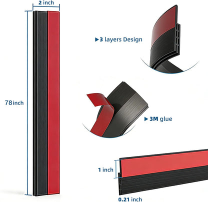 Black Door Draft Stopper 2” W x39”L, Door Bottom Blocker for Exterior/Front Doors, Adjustable Under Door Seal Sweep Weather Stripping, Sound Proofing Door Insulation Strips