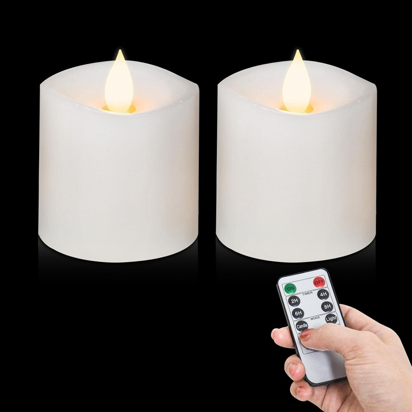 3x4 Flickering Flameless Candles Set of 3,Real Wax Pillar LED Candles,with Timer,4 inch Flameless Candles with Remote,for Party Wedding Holiday Home Decor,Ivory
