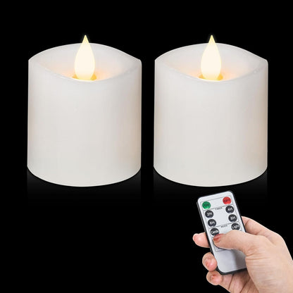 3x4 Flickering Flameless Candles Set of 3,Real Wax Pillar LED Candles,with Timer,4 inch Flameless Candles with Remote,for Party Wedding Holiday Home Decor,Ivory