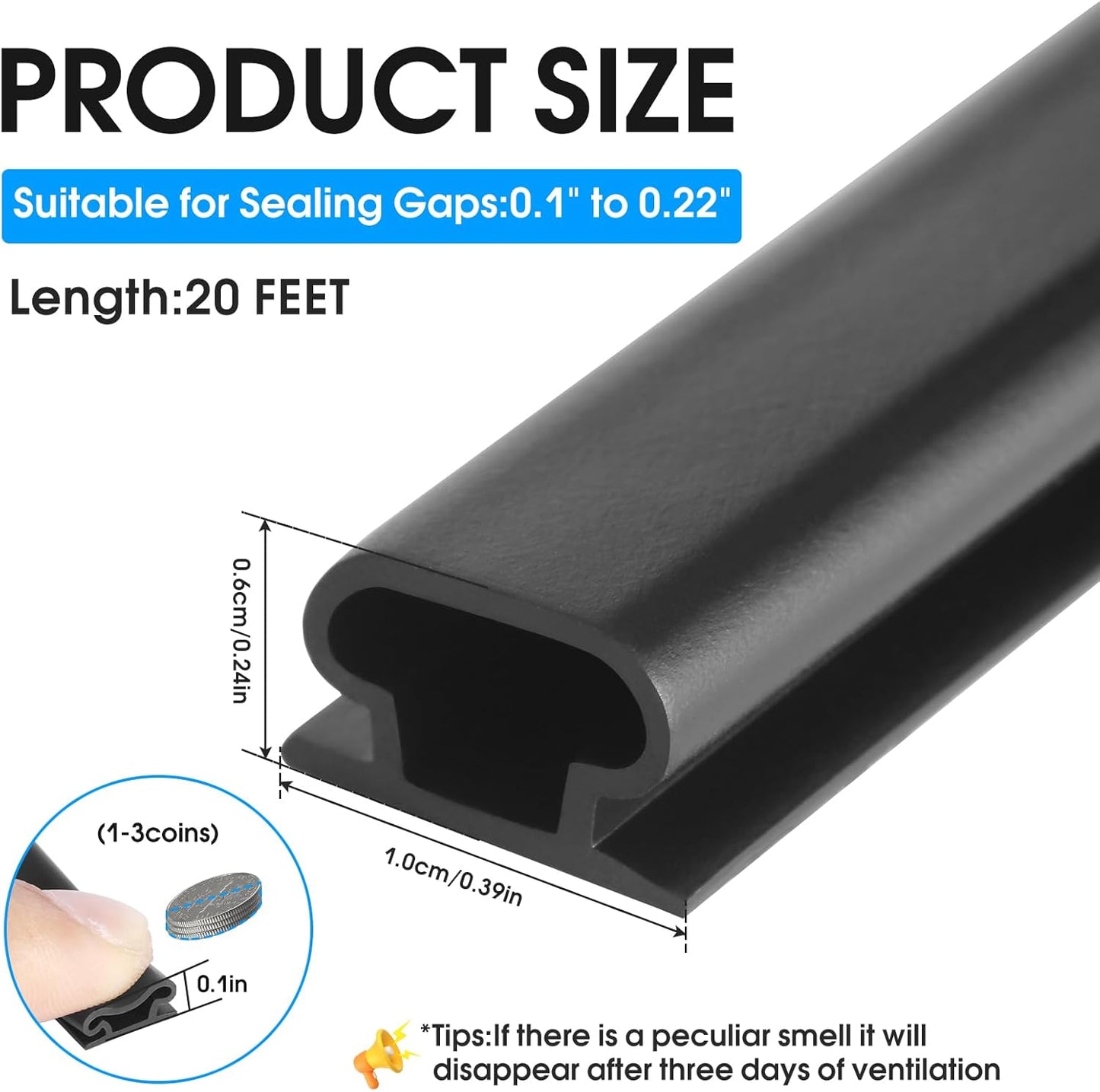 Weather Stripping Door Seal Strip, D-Shaped Self-Adhesive, Soundproof Blocks Cold Drafts & Dust, Black TPE 20Ft (3/8" W × 1/4" T) for Door Frames & Windows