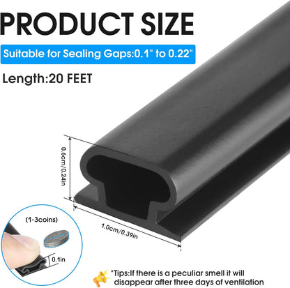 Weather Stripping Door Seal Strip, D-Shaped Self-Adhesive, Soundproof Blocks Cold Drafts & Dust, Black TPE 20Ft (3/8" W × 1/4" T) for Door Frames & Windows