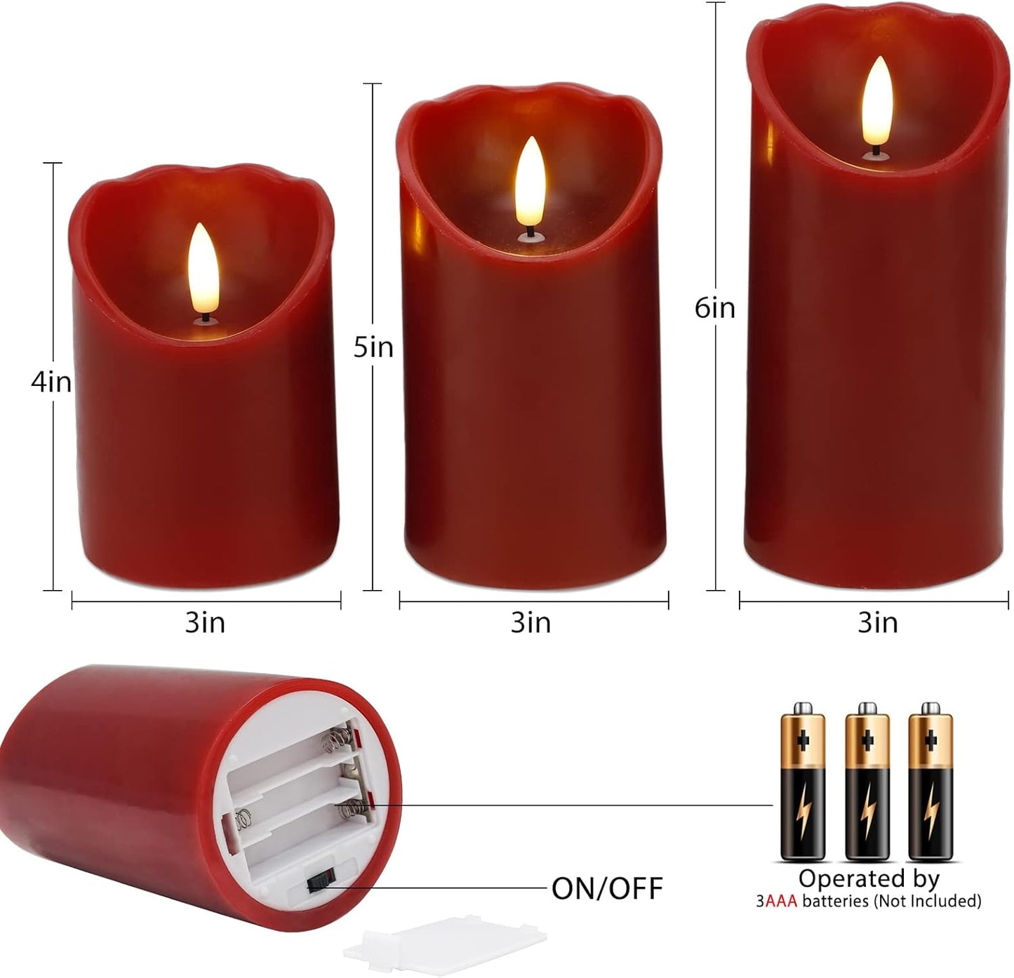 LUSHARBOR Flameless Candles with Remote, 3 Pack Battery Operated Candles Flickering Real Wax LED Fake Pillar Candles with Timer for Wedding Home Party, White