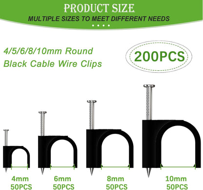 mxuteuk 630PCS Cable Clips with Steel Nails,4/5/6/8/10mm Round and 5/6mm Square White Cable Wire Clips,Wall Clips for Cords,Cable Cord Clips for RG6 RG59 CAT6 RJ45