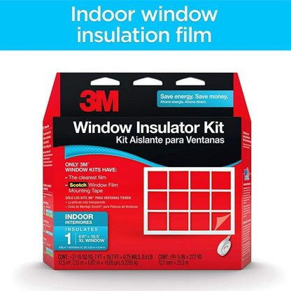 3M Indoor Window Insulation, Insulator Kit for 1 Window 6'-8" x 19.5' ft, Keeps Cold Air Out and Warm Air In, Includes Heat Shrink Window Film and Scotch Window Film Mounting Tape (2149W-6)