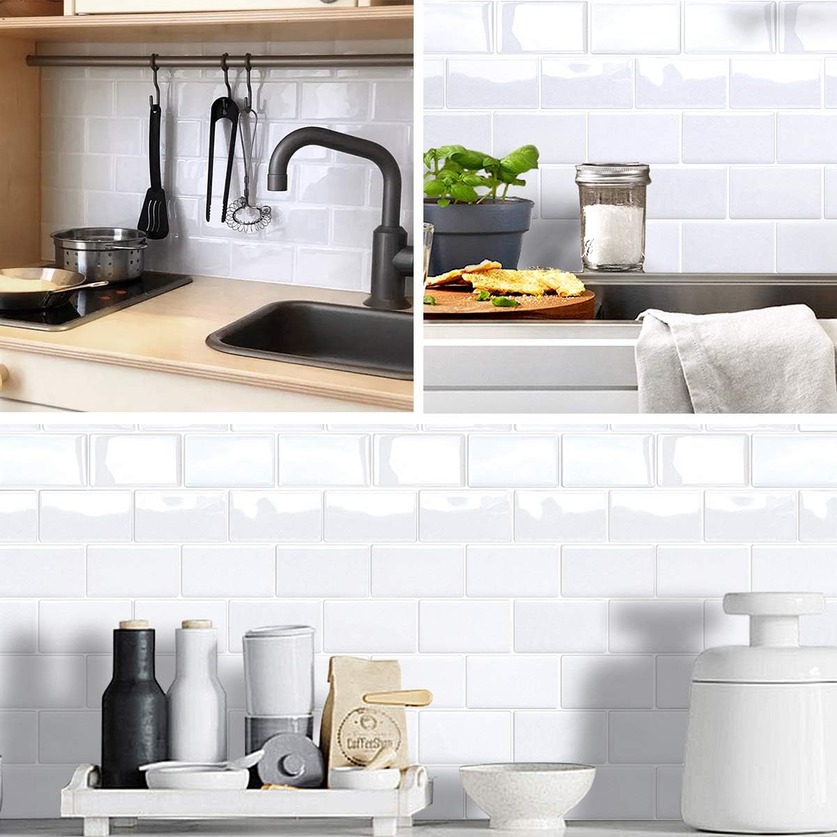 Yoillione Peel and Stick Backsplash for Kitchen: Self Adhesive Wall Tiles for Bathroom - Vinyl Thick Back Splash Tile (10, Light Coffee)