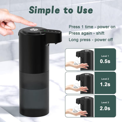 Automatic Foaming Soap Dispenser USB C Rechargeable Hand Soap Dispenser for Bathroom Touchless Dish Soap Dispenser for Kitchen IPX5 Waterproof, Matte Black