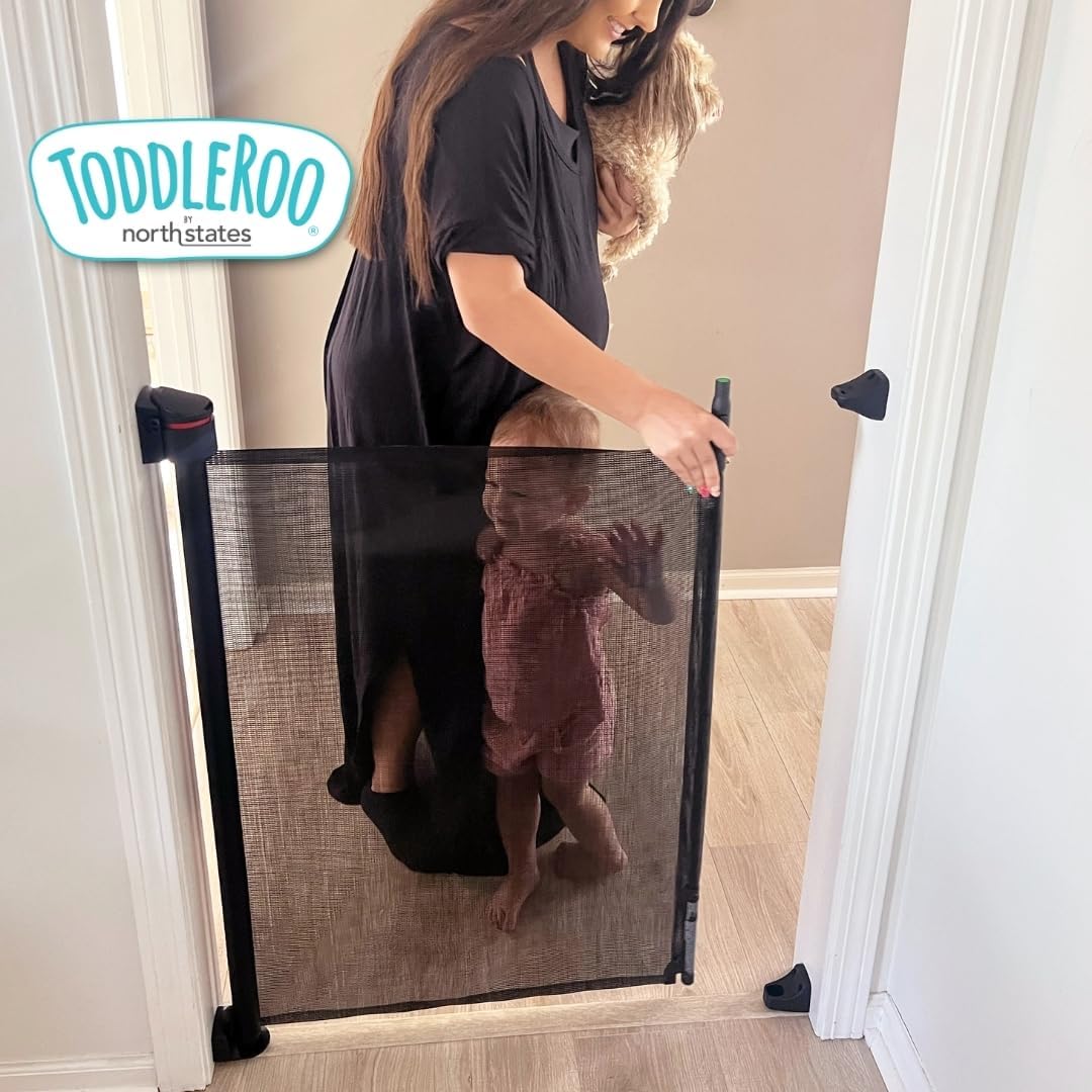 Toddleroo by North States - Retractable Fit Mesh Baby Gate: Indoor Retractable Baby Gate - Extra Wide Up to 55 Inches Wide - 33 Inches Tall - Black