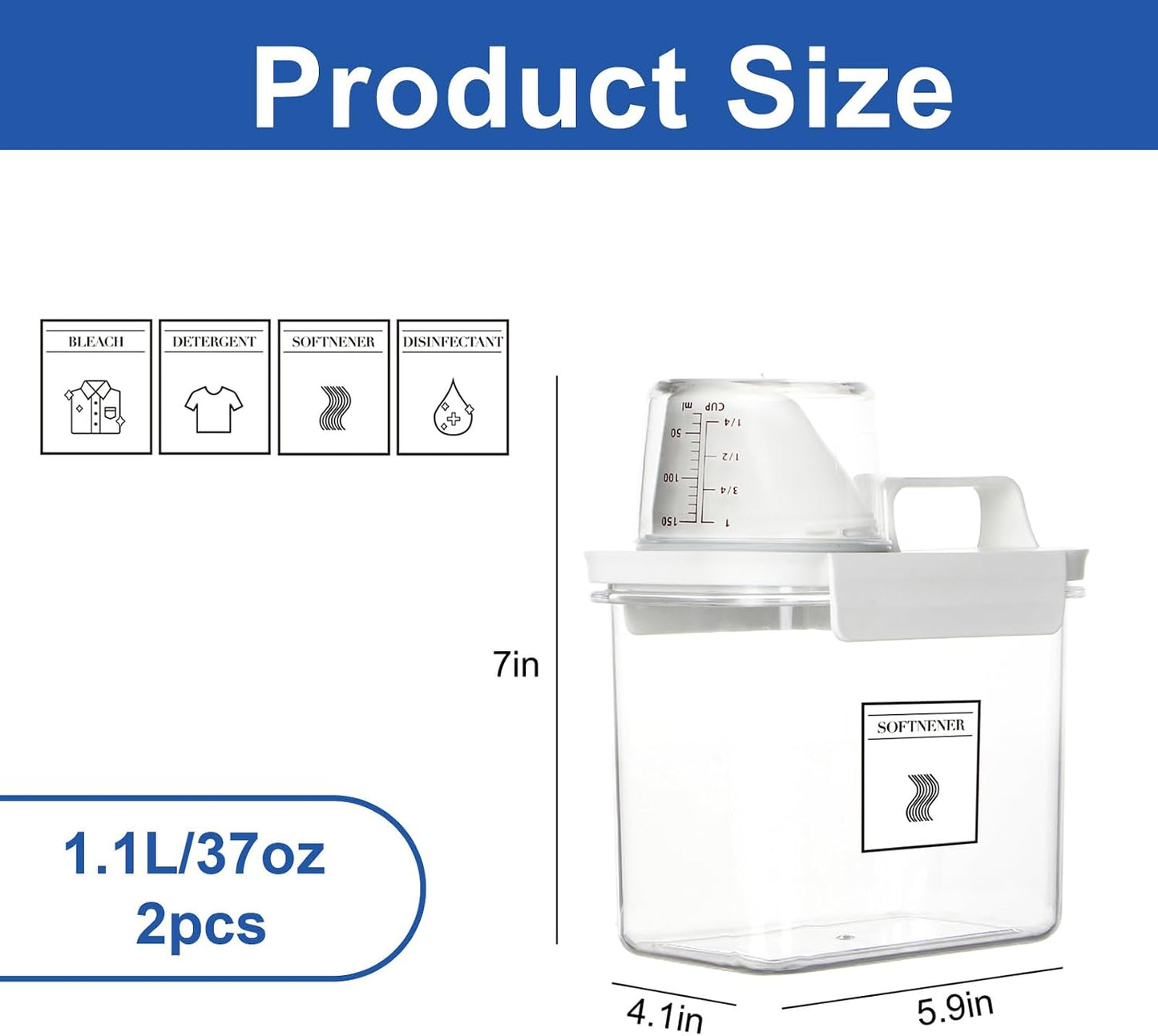 Laundry Detergent Dispenser, Liquid Laundry Container & Powder Soap Dispenser, 2 Pack Plastic Laundry Storage for Laundry Room Organization, Fabric Softener Dispenser (2.3L)