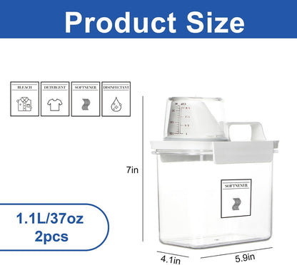 Laundry Detergent Dispenser, Liquid Laundry Container & Powder Soap Dispenser, 2 Pack Plastic Laundry Storage for Laundry Room Organization, Fabric Softener Dispenser (2.3L)