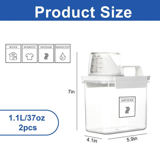 Laundry Detergent Dispenser, Liquid Laundry Container & Powder Soap Dispenser, 2 Pack Plastic Laundry Storage for Laundry Room Organization, Fabric Softener Dispenser (2.3L)