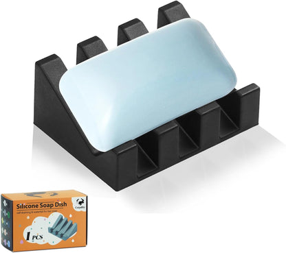 Self Draining Soap Dish Holder,Silicone Soap Dish,for Bathroom,Kitchen, Sponges，Can Extend Soap Life，Keep Soap Bars Dry and Easy Cleaning (White,1-Pack) - Colors B