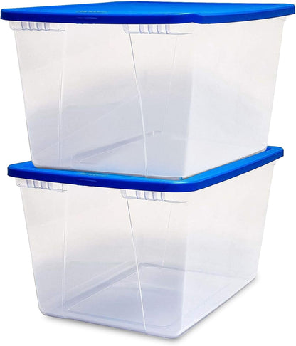 HOMZ 2-Pack Snaplock, Small Clear Plastic Storage Organizer Bins w/ Lids, 28 Quart, Gray - Stackable Container Boxes for Bedroom, Bathroom, Garage, and Office Organization