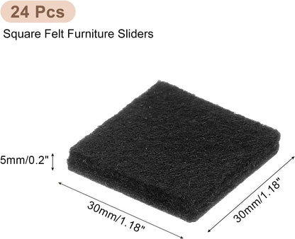 uxcell Furniture Pads, 24Pcs 1.5" - Square Self Adhesive Felt Furniture Pads, Floor Protectors for Furniture Feet Chairs Legs Hardwood Floors (Black)