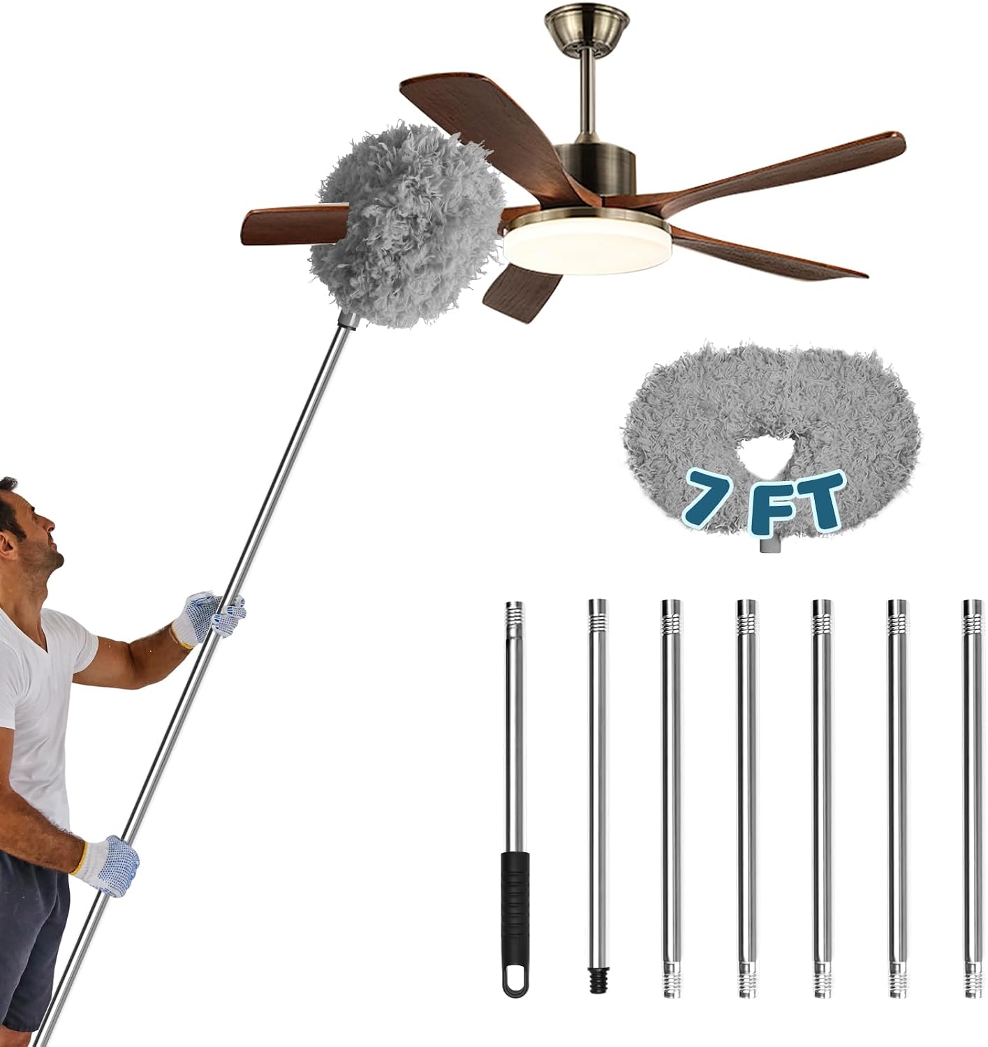 Storystore Ceiling Fan Cleaner Duster - Adjustable Duster with Extension Pole,Dusters for Cleaning Fan Blade, Walls and Cobweb (Blue)