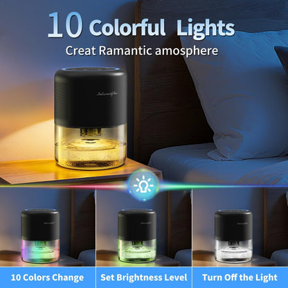 44oz(1.3L) Small Dehumidifier for Home, Auto-Off Quiet Portable Dehumidifier with 3 Modes, 10 Color Lights, 4 Timer Settings for Bedroom Bathroom Closet, Black(215 sq.ft)