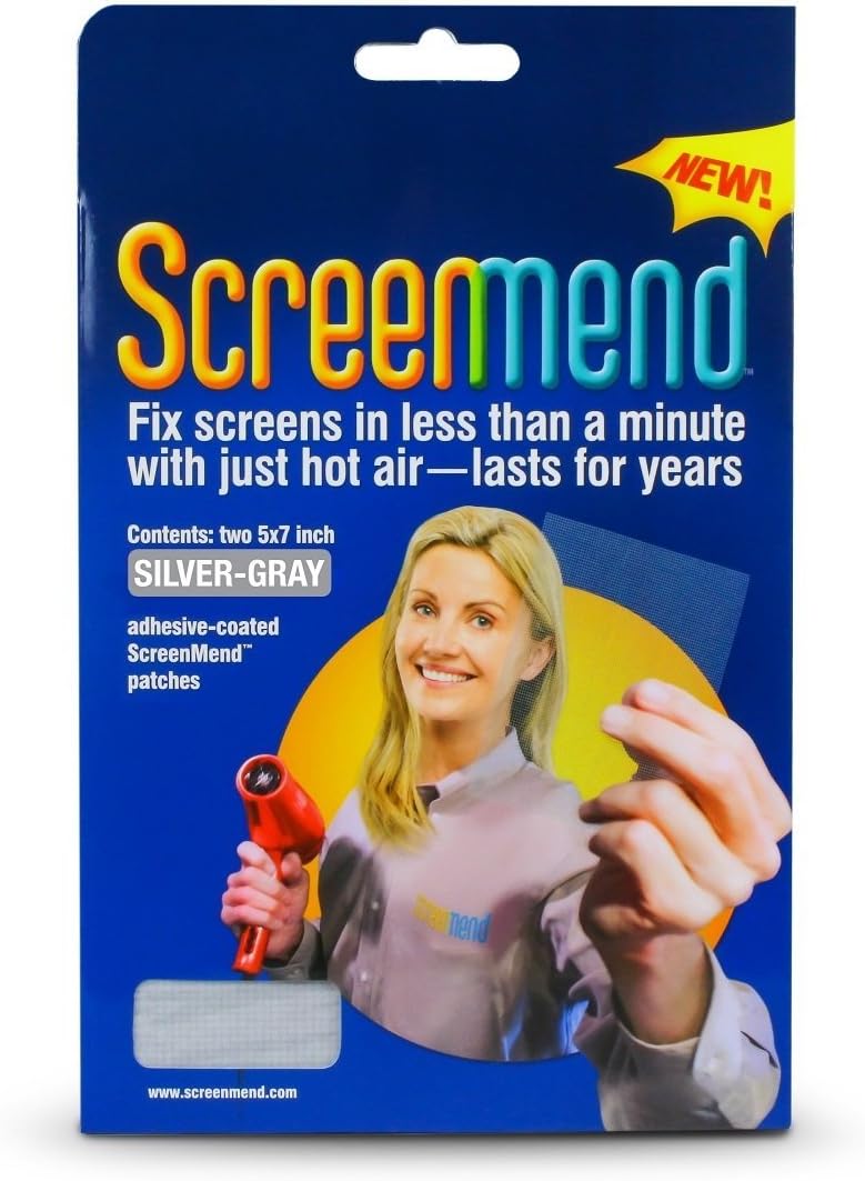 ScreenMend Window Screen Repair Kit, 5" x 7" Patch, Silver-Gray