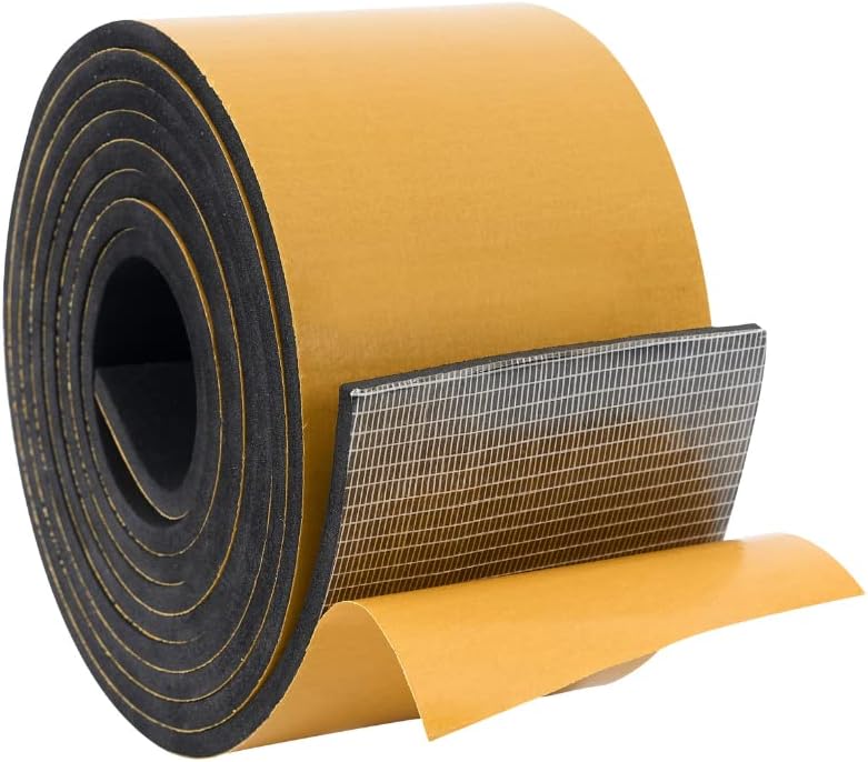 High Density Foam Weather Stripping Door Seal Strip Insulation Tape Roll for Insulating Door Frame, Window, Air Conditioner | Self Adhesive Sealing Weatherstrip (4 in x 1/4 in x 10 Ft, Black)