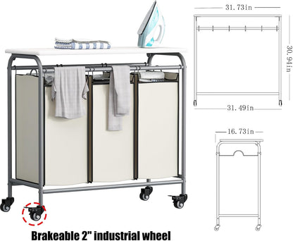 LINZINAR 3-Bag Laundry Hamper, Black Laundry Basket, 35.6 Gal(135 L) Laundry Sorter Cart Laundry Room Organization with Heavy Duty Rolling Lockable Wheels and Removable Bags