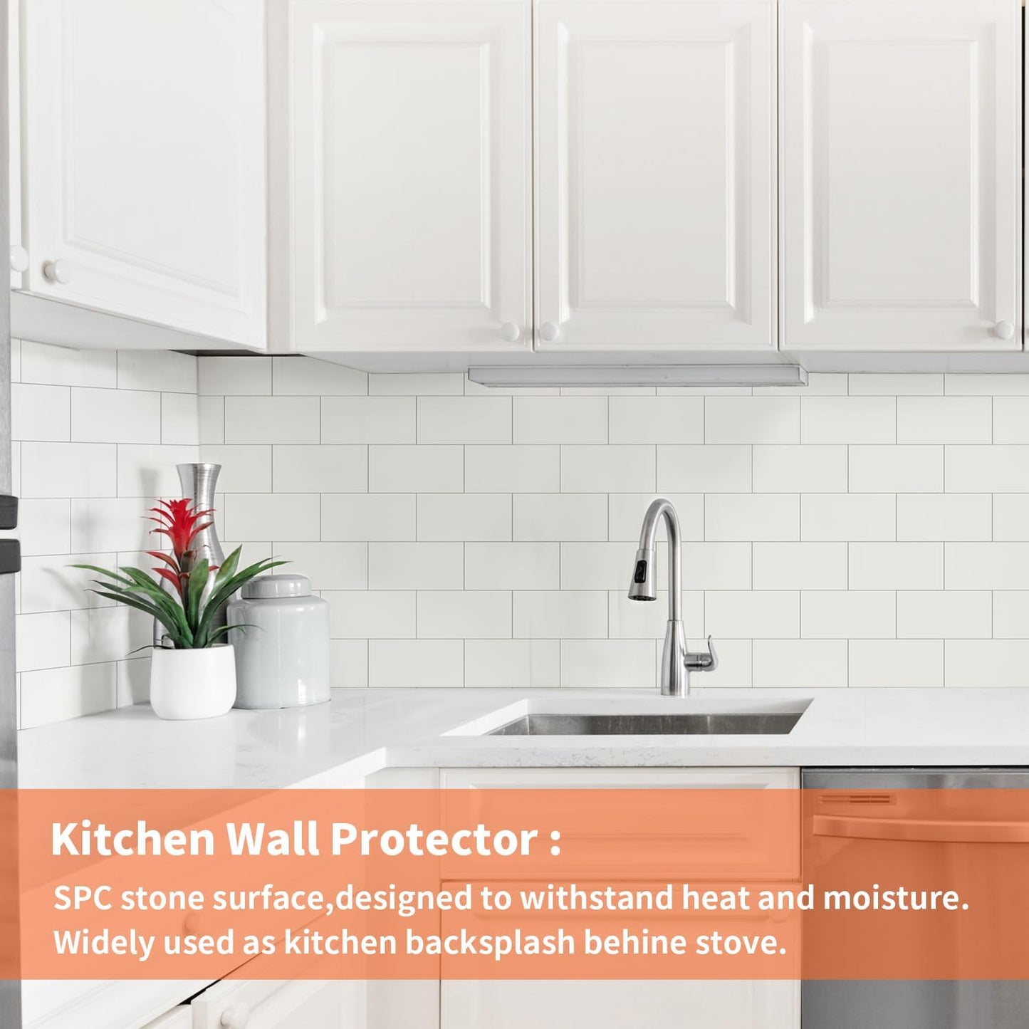 10- Sheet Polished White Peel and Stick Backsplash, 12’’Luxury PVC Ceramic Look Self Stick Subway Tiles, Waterproof Peel and Stick Wall Tiles for Kitchen and Bathrrom