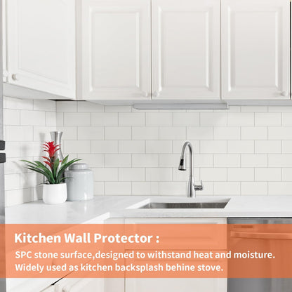 10- Sheet Polished White Peel and Stick Backsplash, 12’’Luxury PVC Ceramic Look Self Stick Subway Tiles, Waterproof Peel and Stick Wall Tiles for Kitchen and Bathrrom