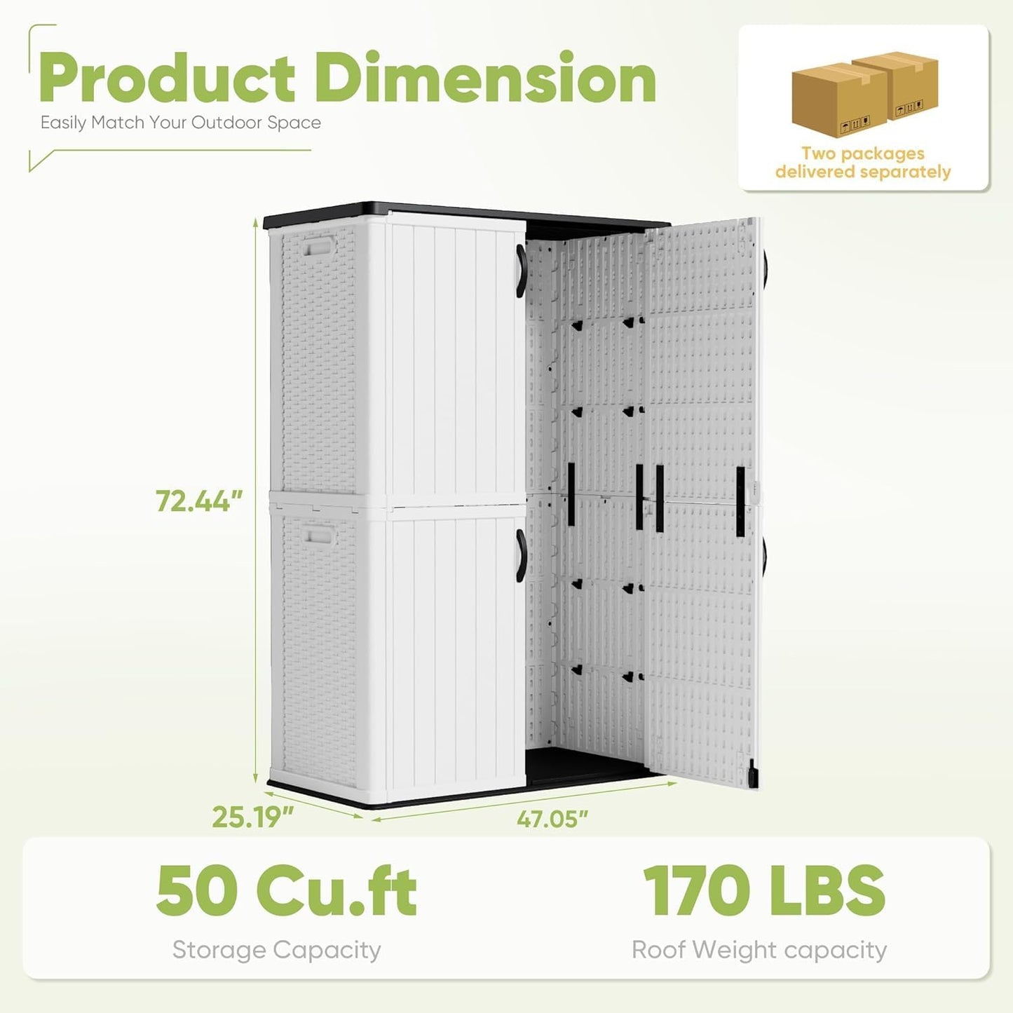 Devoko Outdoor Storage Cabinet 26 Cu Ft with Lockable Doors, Horizontal Storage Shed Waterproof Patio Tools Storage Box for Sofa Cushions, Gardening Tools and Accessories (Beige)
