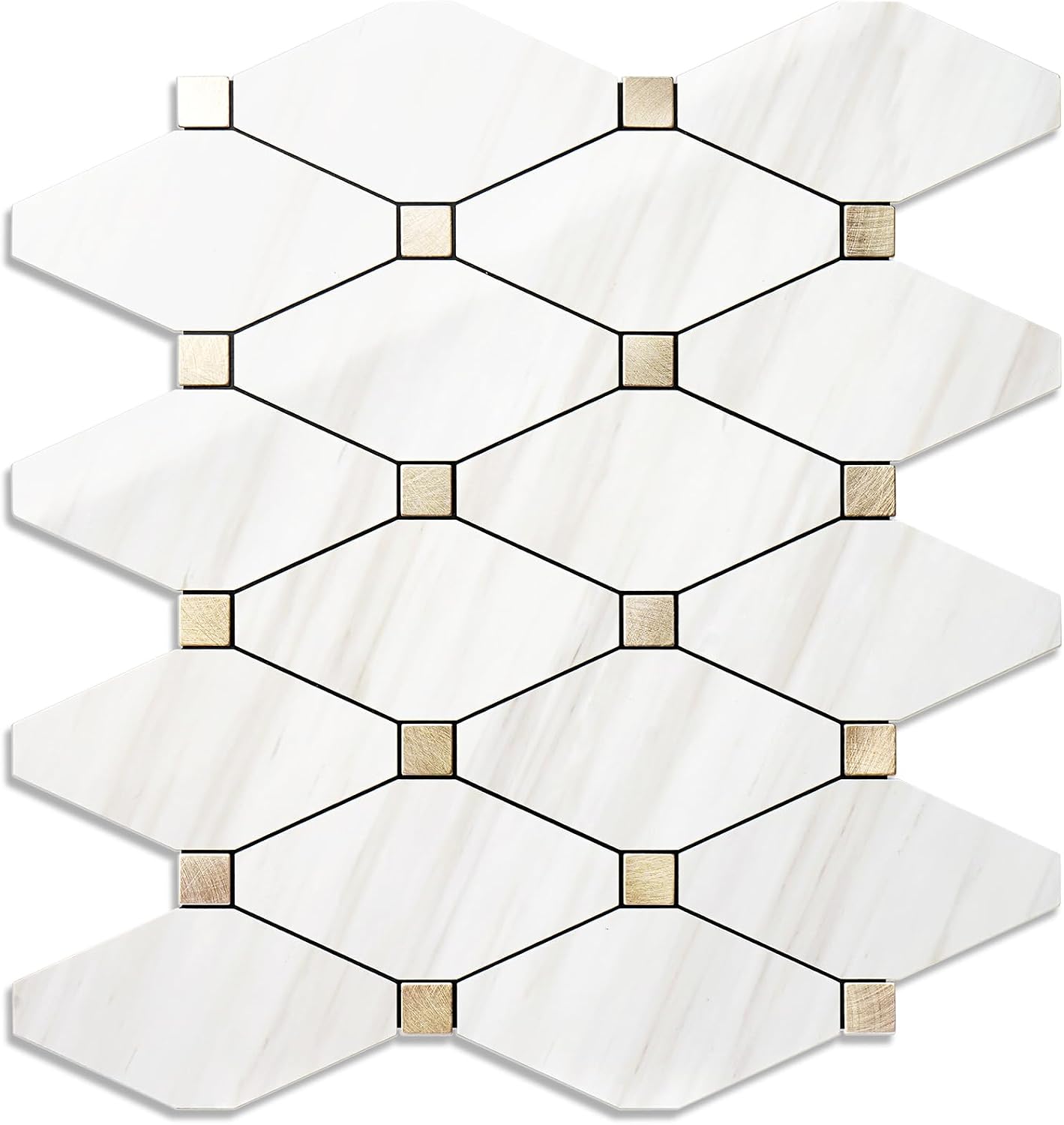 STICKGOO 10 Sheets Peel and Stick Backsplash, Polished Dolomite PVC Mixed Metal Gold Kitchen Backsplash, Stick on Backsplash Wall Tiles for Kitchen, Bathroom, RV
