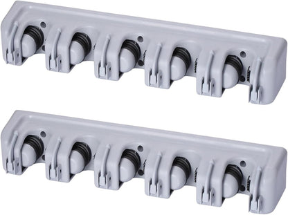 TOGU Mop and Broom Holder Wall Mounted 3 Position Storage Rack with 4 Retractable Hooks Holds up to 7 Tools Utility Weatherproof Holder for Garage Storage Systems Broom Organizer,Gray