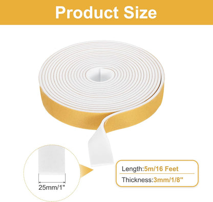 MECCANIXITY Weather Door Seal Strip Tape, Door Insulation Stripping Single Side Strong Self Adhesive Foam Tape Gap Filler for Door, Window, 1/4 Inch x 1/16 Inch x 32 Feet White 2 Pack