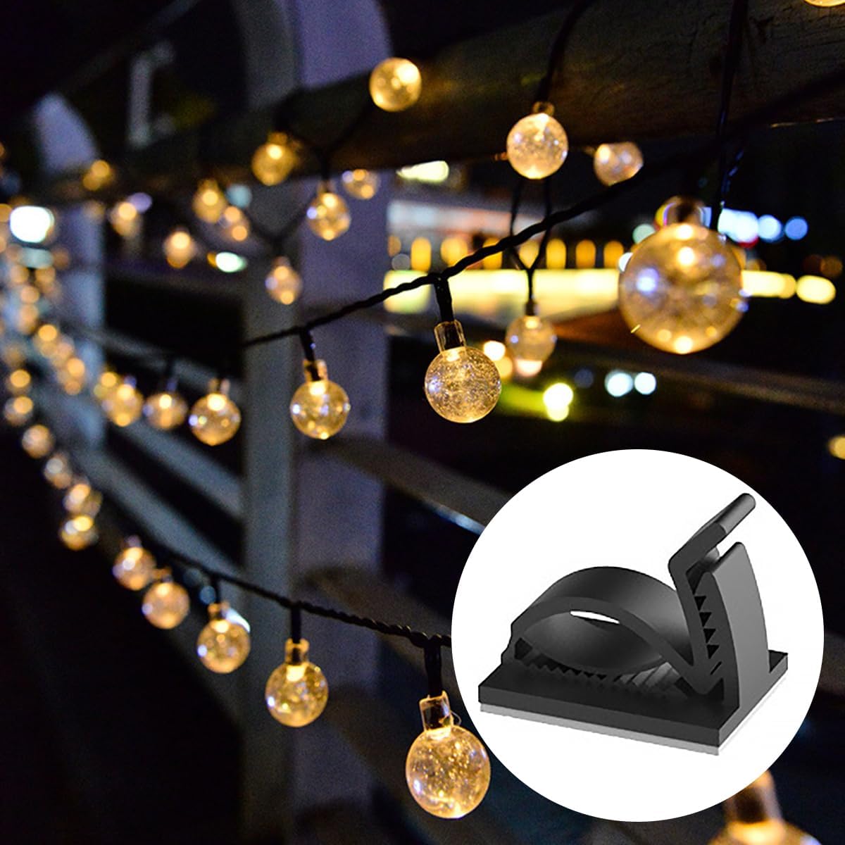 Tendiren 30PCS Hooks Heavy Duty Cable Clip Hangers with Adhesive Strips, Waterproof for Outdoor String Lights
