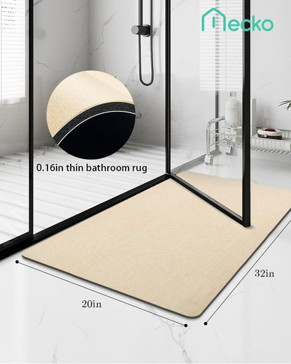 Mecko Bath Mat Rug, Rubber Non-Slip Quick Dry Absorbent Thin Bathroom Rugs Fit Under Door Bathroom Floor Mats-Shower Rug for in Front of Bathtub, Sink, Shower Room(Light Grey,16"x24")