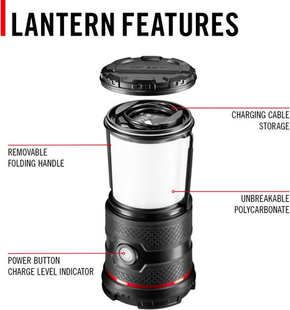 COAST EAL30R 1000 Lumen Rechargeable Emergency Camping Lantern with Warm, Day, Red & Red Flashing Mode, Foldeable Handle, 15 Hours of Runtime