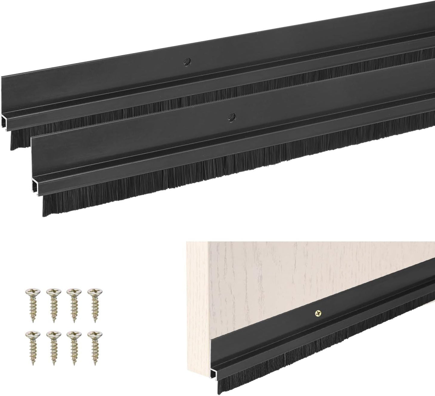 M METERXITY 2Pack Door Sweep - 39" Door Bottom Brush Heavy Duty Seal Draft Stopper Aluminum Base with 50mm Brush, Adhesive/Screw Installation for Interior/Exterior/Garage/Sliding Doors, Black