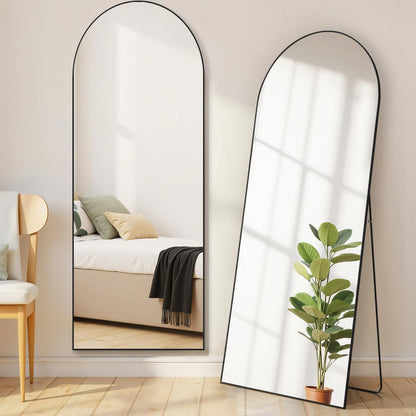Arched Mirror Full Length, Upgraded 16"x59" Body Wall Mirrors with Shatter-Proof Glass, Floor Standing, Hanging or Leaning, Tall Arch Mirror with Stand Aluminum Alloy Frame for Bedroom, Black