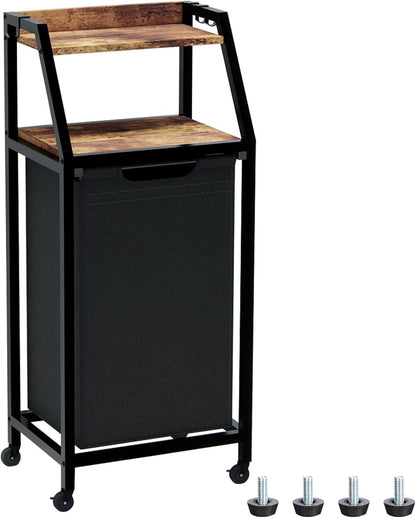 Timberer Laundry Hamper, Laundry Sorter 3 Section, Rolling Laundry Basket with Wheels, 2 Shelves, 3 × 14.5 Gal, Pull-Out and Removable Oxford Fabric Bags, for Laundry Room, Black and Rustic Brown