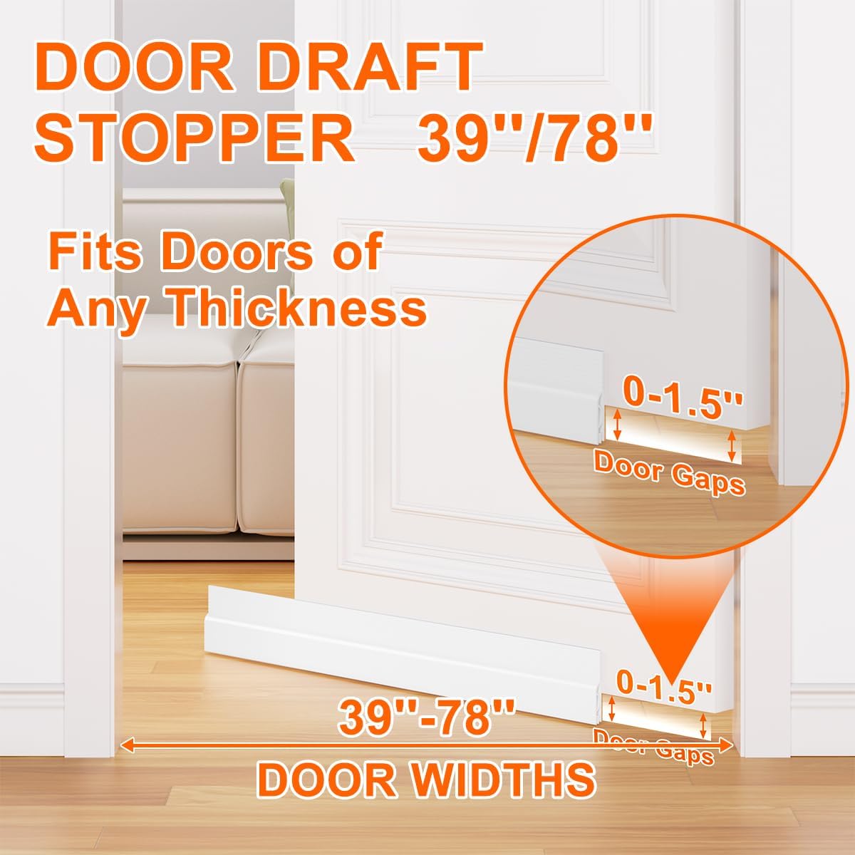 Door Draft Stopper, Adjustable Weather Stripping Seal for Cold Insulation, Bottom/Under Sweep for Exterior & Interior Doors, Seal Blocker Noise, Black, 39 inches