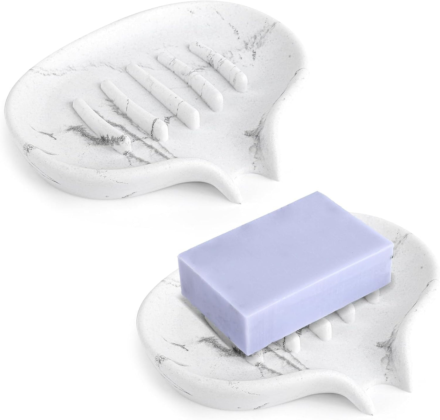 Self Draining Soap Dish for Shower and Bathroom Sink - Large Marble Resin Soap Holder with Drain, Non Slip Soap Tray for Bar Soap, Kitchen & Bathroom Counter
