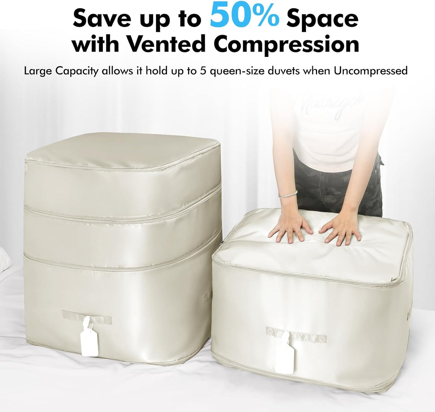 Comforter Storage Bag-Ultra Space Saving Large Self Compression Organizer for Comforters and Blanket,3-Layer Zipper Self-Compressing Organizer for Storage Bedding. (Gray, 2 Pack)